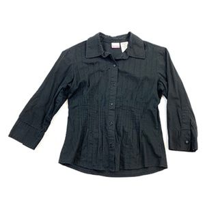 PINTUCKING Black Button Down Top